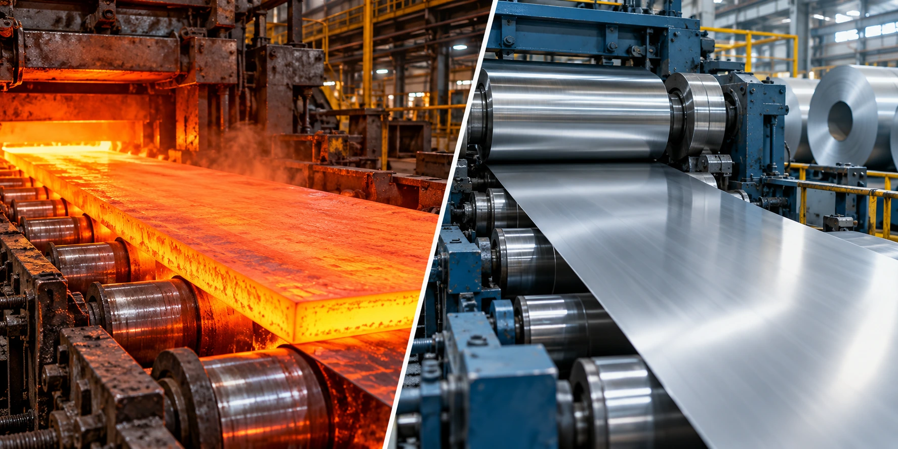 Kenali proses hot rolling dan cold rolling, perbedaan keduanya, serta pengaruh suhu pengerjaan terhadap kekuatan, permukaan, dan dimensi.